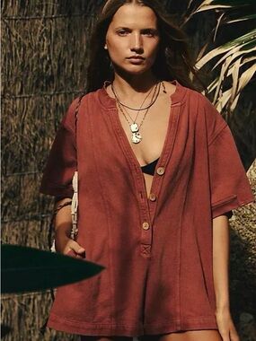 Free People Easton Romper (Red Cotton)